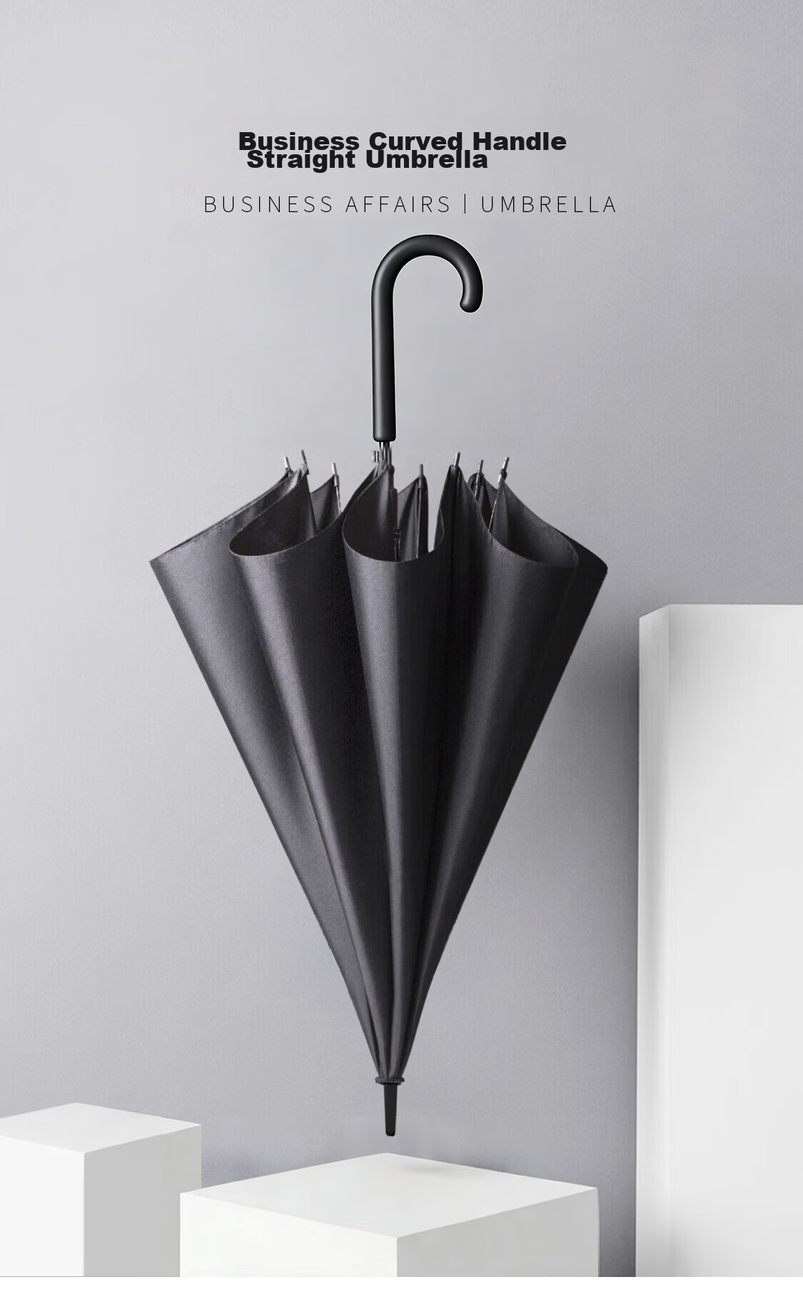 Meebordi Large Reinforced Thickened Sturdy Windproof Long Handle Heavy Rain Business Semi-Automatic Umbrella Customizable 3