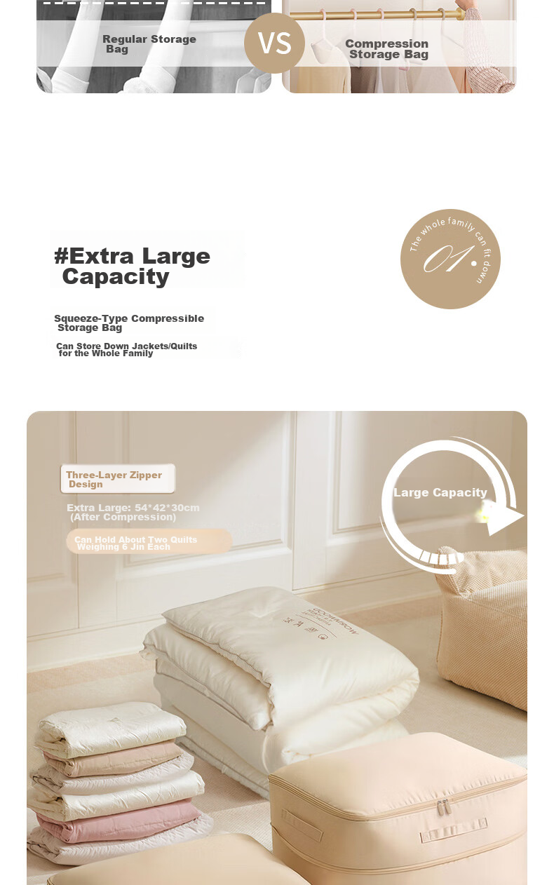 Baicaoyuan Extra Large Dustproof and Moisture-Proof Compression Storage Bag for Down Quilts, Clothes, and Bedding - Pink 5