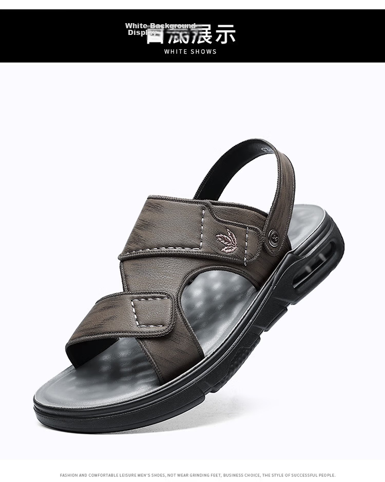 PLAYBOY Men's Outdoor Lightweight Breathable Trendy Comfortable Fashion Air Cushion Sandals Gray Brown Size 42 15