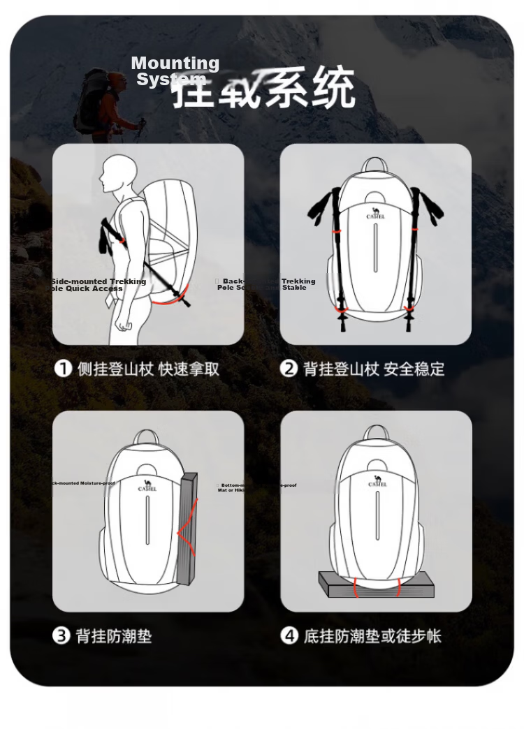 CAMEL Outdoor Mountaineering Backpack Professional Hiking Travel Waterproof Lightweight Double Shoulder Bag 574D789643 Light Khaki 16