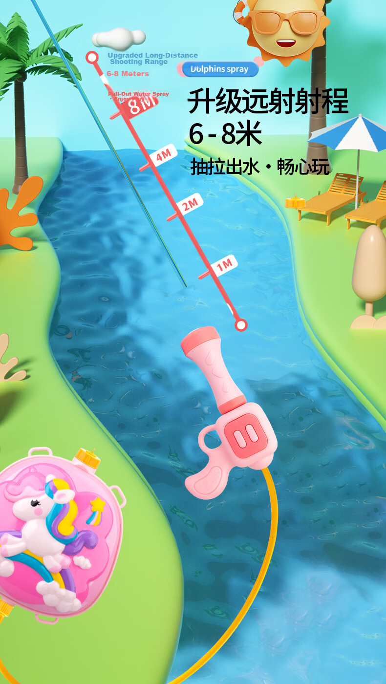 Aichiyu Kids and Adults Backpack Pull-Out Air Pump Water Gun Unicorn Spray Floating Water Toy for Boys and Girls 4