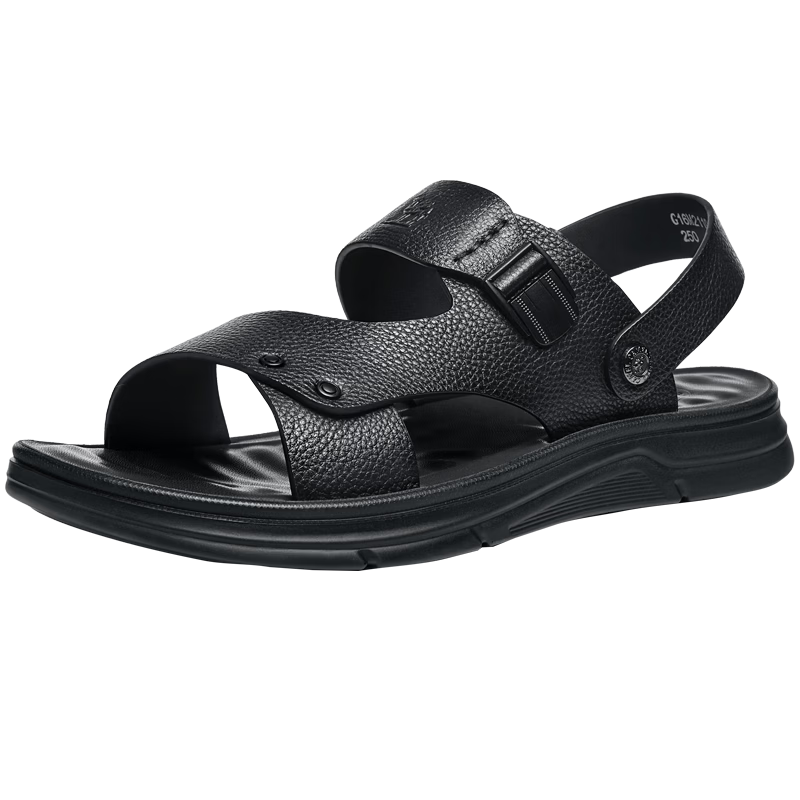 CAMEL Summer Cowhide Beach Shoes, Two-Way Business Leather Sandals for Men And Fathers, Outdoor Wear, G16M211015, Black, Size 41