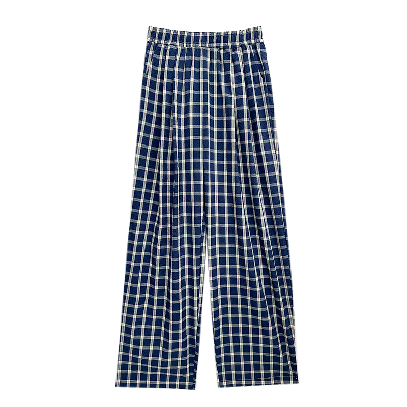 Borui Zhao Lusi Style Bubble Gauze Plaid Wide-Leg Summer Breathable Casual Straight Pants for Women