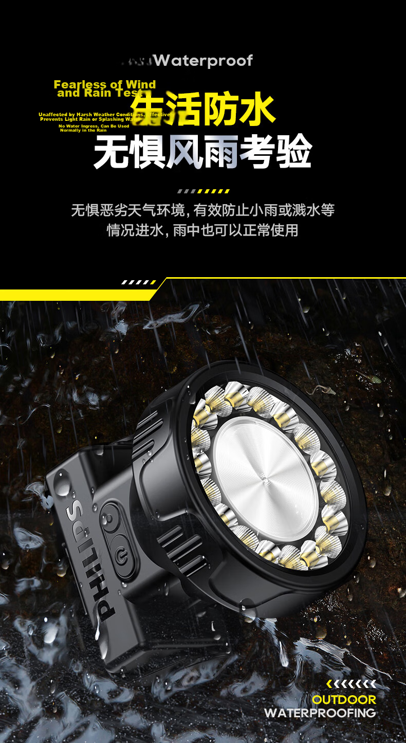PHILIPS Headlamp High Brightness Long Battery Life Fishing Mountaineering Sea Hunting Mining Outdoor Head-Worn Light 17