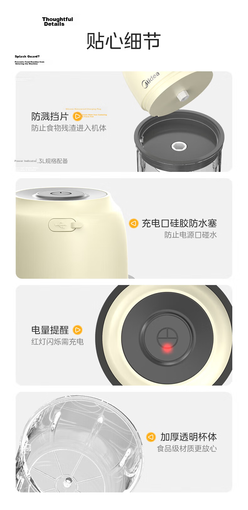 Midea Small Baby Household Food Processor Multifunctional Puree Blender Baby Food Maker Meat Grinder Seasoning Grinder Garlic Crusher Outdoor Portable Wireless Long Battery Life 403J3 12
