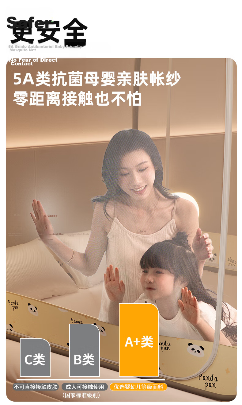 Lazy Infinity Class A Household Baby Anti-Fall Mosquito Net Mongolian Tent No Installation Double Door 1.2*2m 4