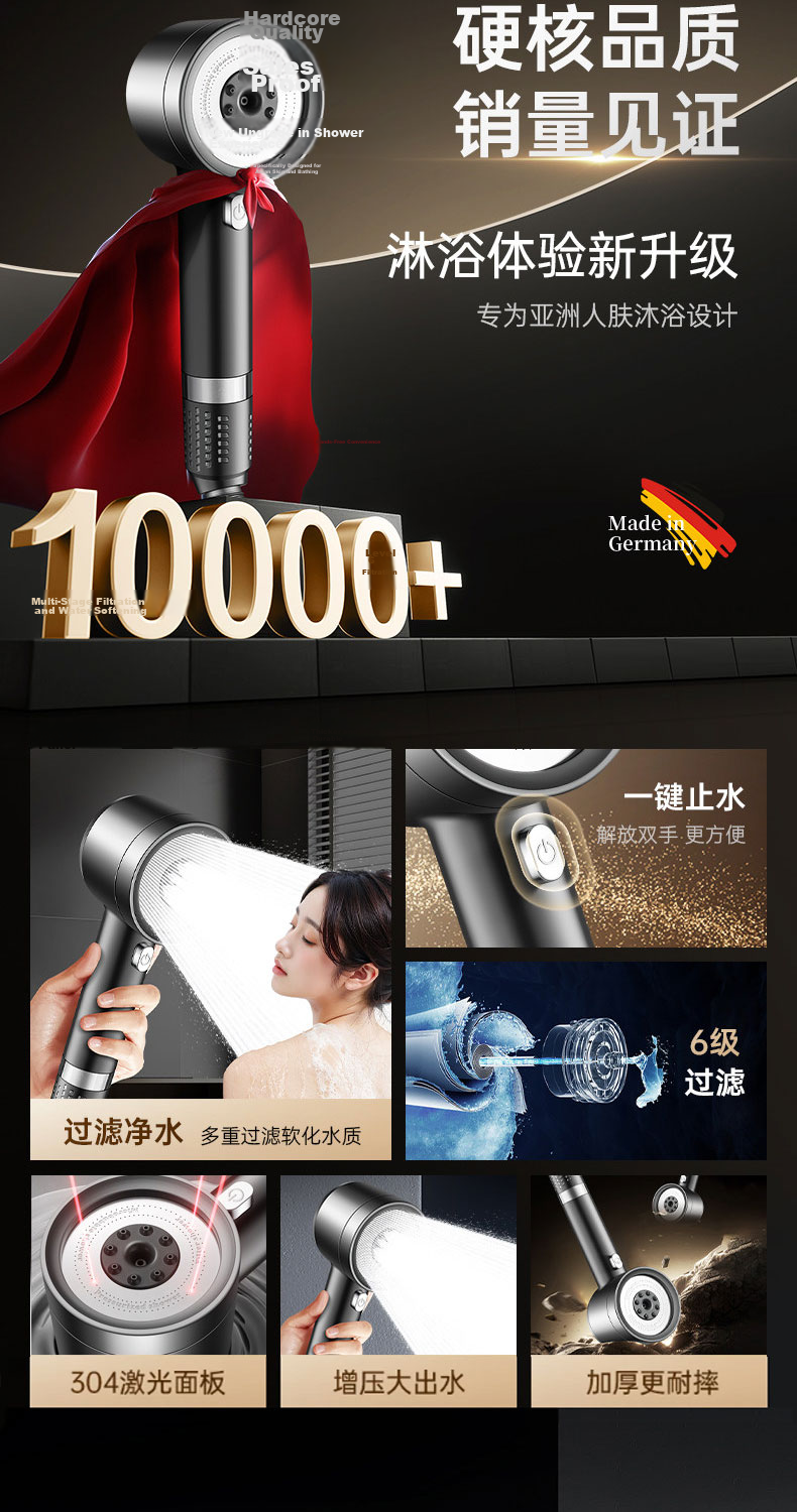 JROR [Seiko] Shower Head Set with Hose, High Pressure Large Water Flow Bathroom Shower Head Set 2