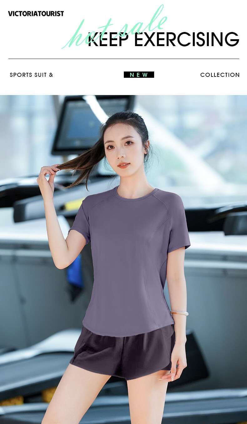 VICTORIATOURIST Women's Sports Set for Outdoor Morning Runs, Fitness Wear, Indoor Short-Sleeve Yoga Outfit, Gym And Hiking Running Clothes 1