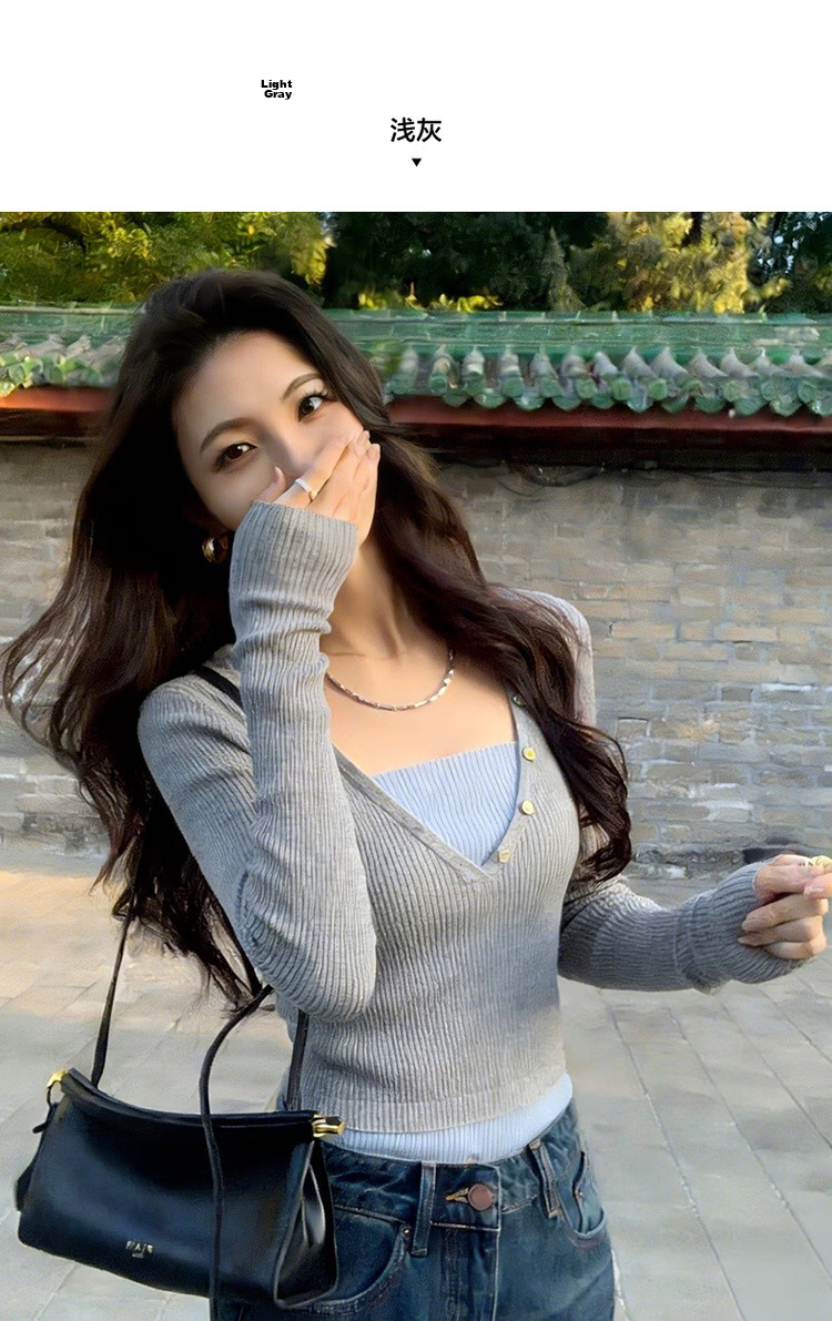 MT Spring Layered Look Color-Block Wool Blend Slim Fit Petite Knit Sweater for Women 7