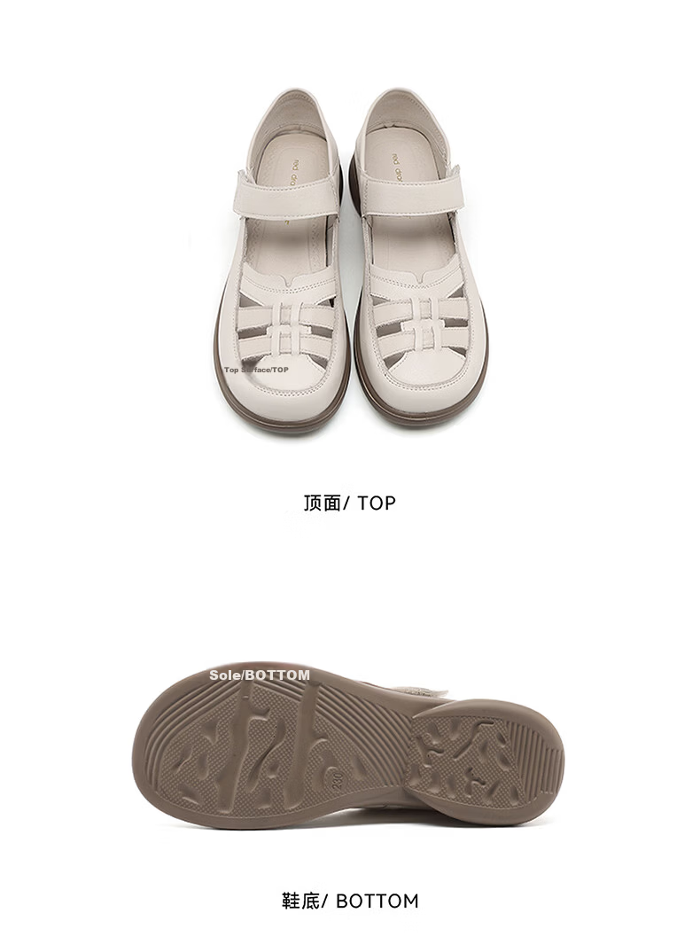 Red Dragonfly Mary Jane Women's Summer Cowhide Roman Sandals Two-Way Soft Sole Casual Mom Shoes WTB267372 Off-White Size 40 10