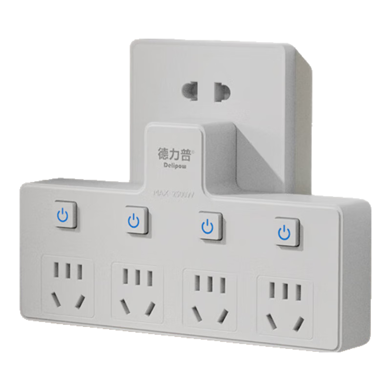 Delipow Multi-Outlet Power Strip with Individual Switches, 1-to-4 Socket Converter, Extension Cord, Wireless Plug