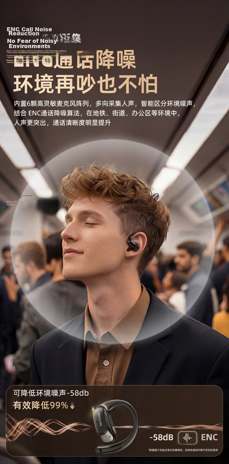 MONOISE G2 Bluetooth Earbuds Ear-Hook Style AI Translation Real-Time Simultaneous Interpretation Wireless Recording Noise-Cancelling Long Battery Life Sports Music 19