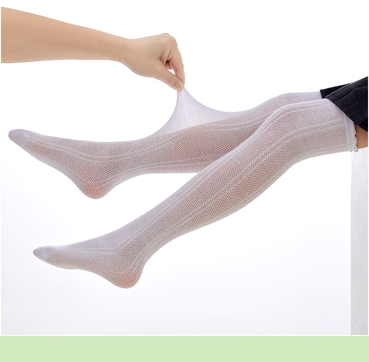 Langsha Children's Socks, Girls' Summer Thin Style, Student Over-Knee Long Socks, Mesh Slouchy Socks, 3-Pack, Yellow Pink White, Size L 13