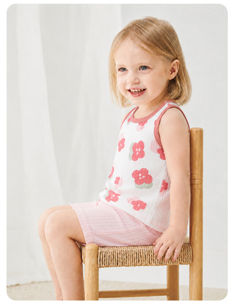 Babyprints Baby Cotton Homewear Set Children's Vest Shorts Pajamas Summer Thin Breathable Underwear Pink 90 17