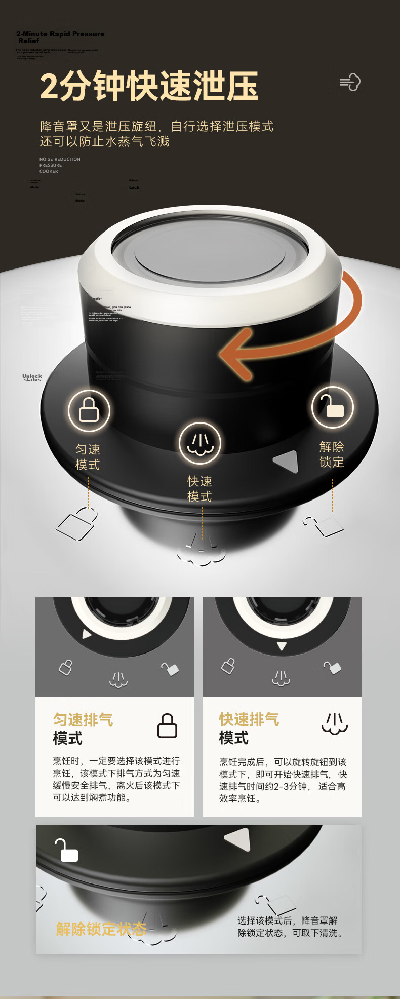 Kims Cook Anxin Series Pressure Cooker 4.5L Yellow Multi-Functional High-Pressure Safety Explosion-Proof Noise-Reducing Automatic Pressure Release Pot 6