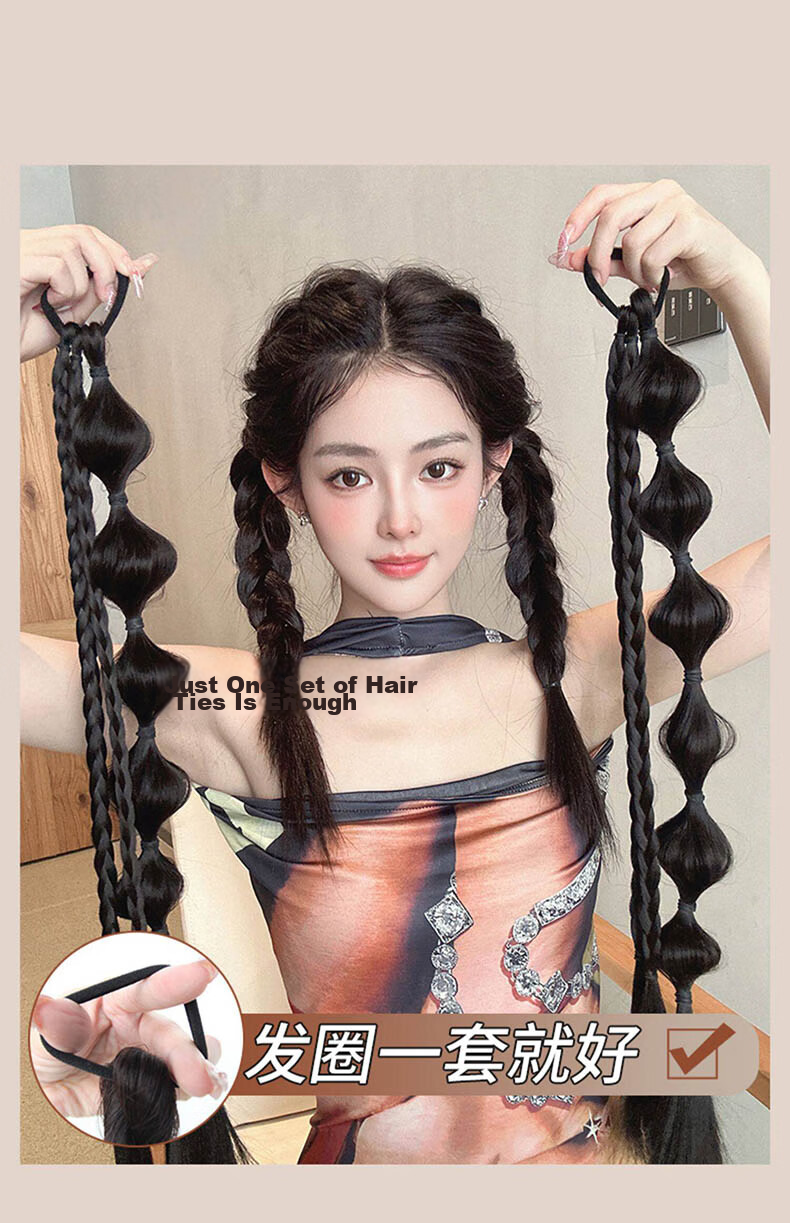 Jianyingshu Braided Double Ponytail Wig Hairband Natural Black Clip-in Realistic Braided Long Braid Hairpiece 5