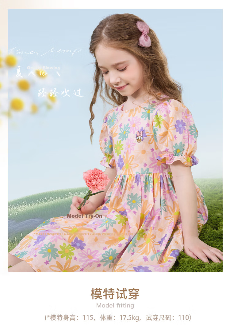 Disney Girls' Dress Children's Summer Cotton Princess Floral Dress Stylish Kidswear 2DQ040 Blue Size 160 4