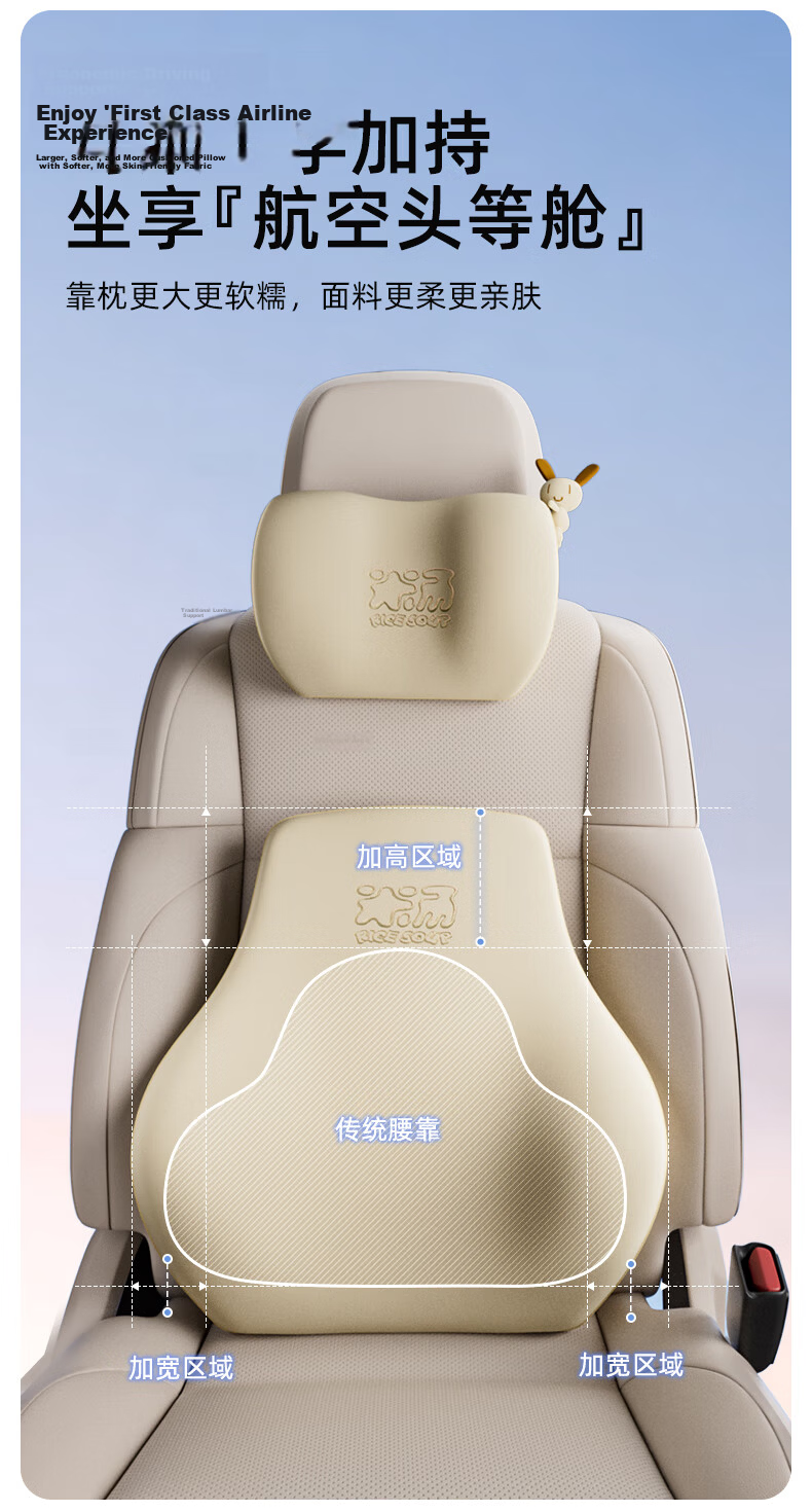 Rice Soup Car Headrest Neck Pillow Car Seat Office Lumbar Support 5A Antibacterial Driving Waist Protector for Long Sitting 7