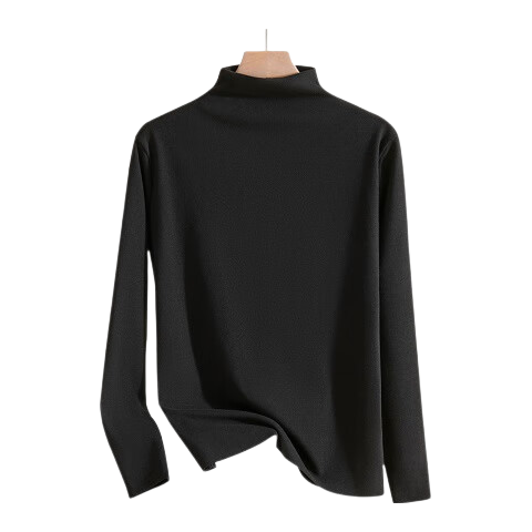 LangSha Women's Basic Half Turtleneck Long Sleeve Ruffled Slim Fit High Elasticity Base Shirt