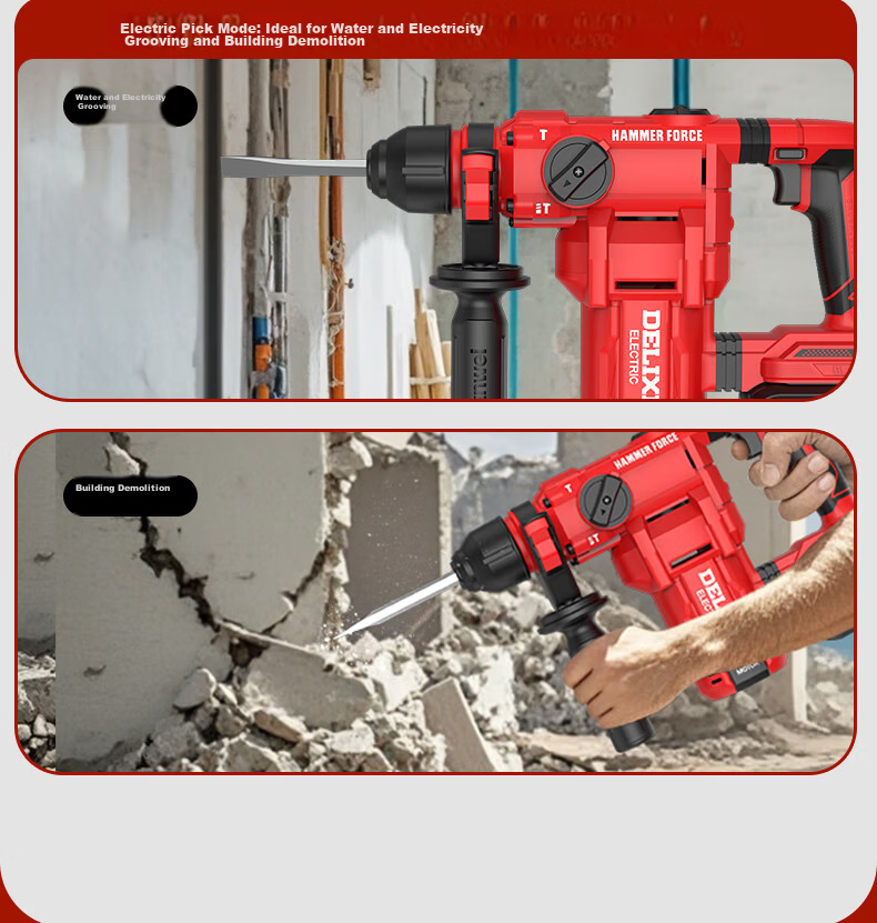 Delixi Electric Lithium Battery Hammer Drill Cordless Rotary Hammer Concrete Industrial Grade Impact Drill 8