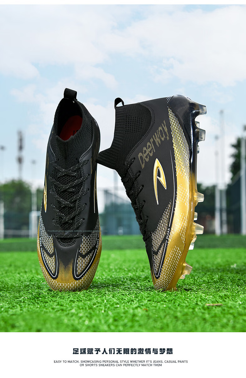 Delhui Men's Football Shoes AG Long Studs Non-Slip Youth Student TF Turf Training Shoes White Blue TF Studs Size 37 27