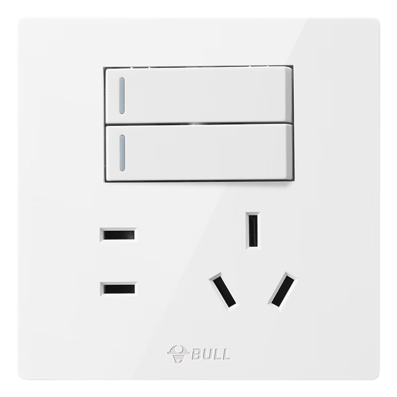 BULL Switch Socket G12 Series Two-Gang Double-Control Five-Hole Socket 86 Type Panel G12E424 Ivory White