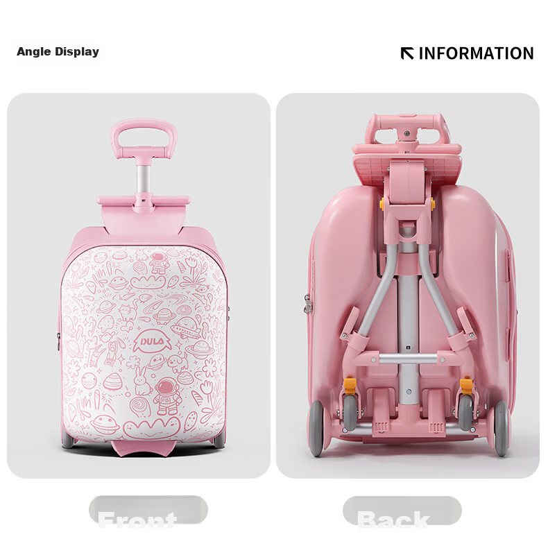 DULA Kids Luggage PC Travel Suitcase Ride-On Carry-On Trolley with Fence Peach Pink 20 Inch 29