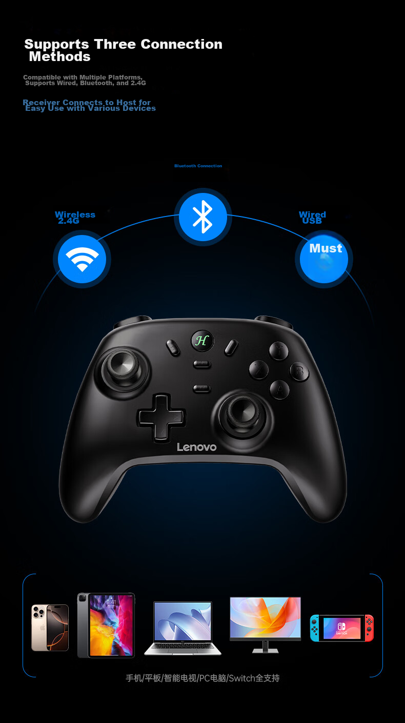 Lenovo S07 Wireless Bluetooth Game Controller Switch 2-in-1 Xbox Wired PC Mobile NS Steam Controller Dual Shadow Wonderland Mingmo Abyss Virtual Feather Single White 6