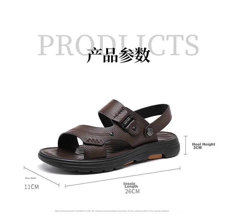 Red Dragonfly Men's Leather Thick Sole Sandals Dual Wear Soft Sole Non-Slip Driving Commuting Beach Shoes WTT261181 Black Size 41 10