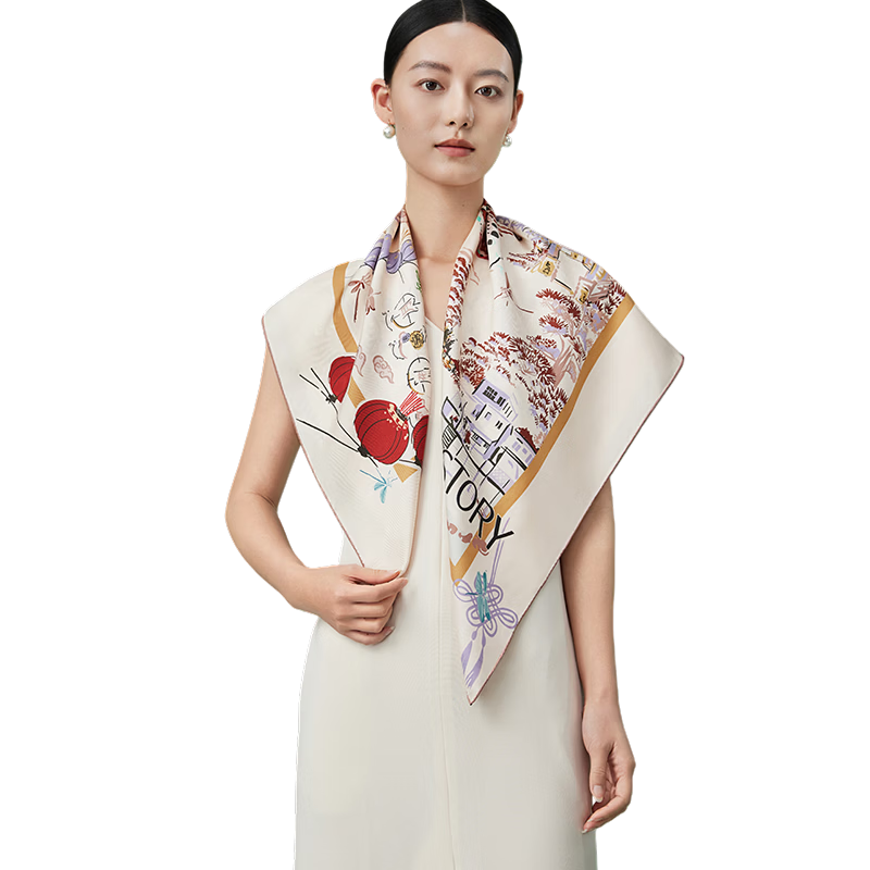 Shanghai Story [Counter Same Style] 100% Mulberry Silk Double-Sided Printed Square Scarf Women's Silk Scarf Gift for Girlfriend