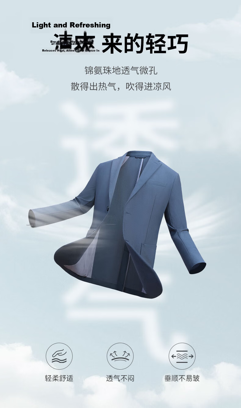 Goldlion [Stretch Breathable] Spring Summer Men's Single-Breasted Slim Fit Business Casual Blazer Jacket Gray Blue 48A 3