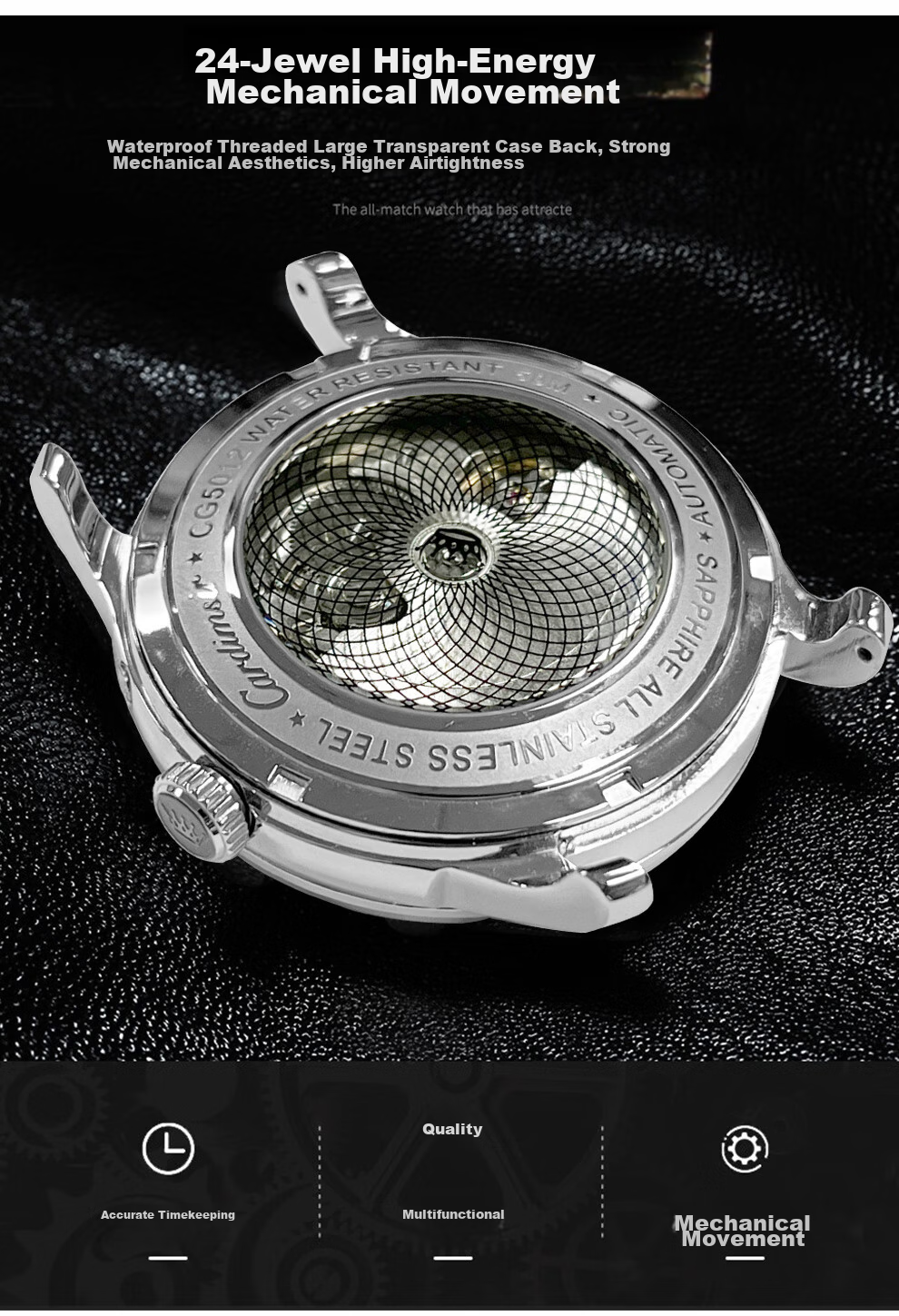 CARDIMSIR Men's Mechanical Watch Fully Automatic Ultra-thin Dual Calendar Waterproof Luminous Steel Band Top Ten Famous Watches Gift for Husband 4
