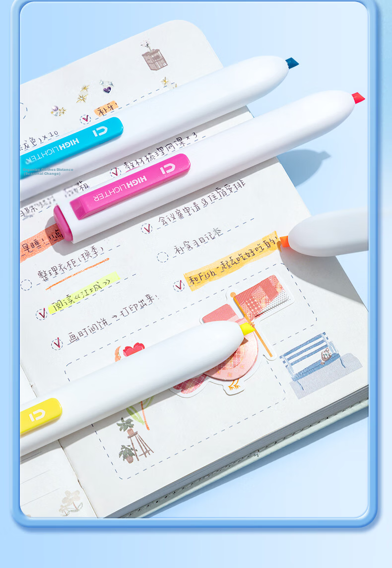 M&G Stationery Benwei 5-Color Retractable Highlighter with Large Angle Clip Exam Review Key Marker Pastel Sea Salt Journal Pen AHM27305 9