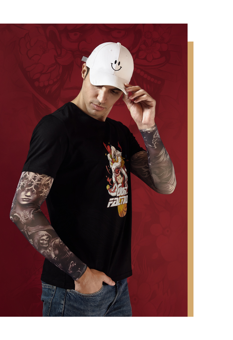 Bejirog Ice Silk Sleeve Men Outdoor Driving Sun Protection Arm Sleeves Men Cycling Arm Guards Ice Sleeves Men's Floral Tattoo Trendy Arm Sleeves 11