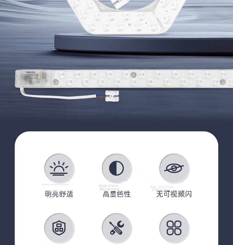 PHILIPS LED Ceiling Light Strip 24W Cool White 6500K High CRI Energy-saving Magnetic Replacement Light Source Panel Module (Diameter 530mm) 2