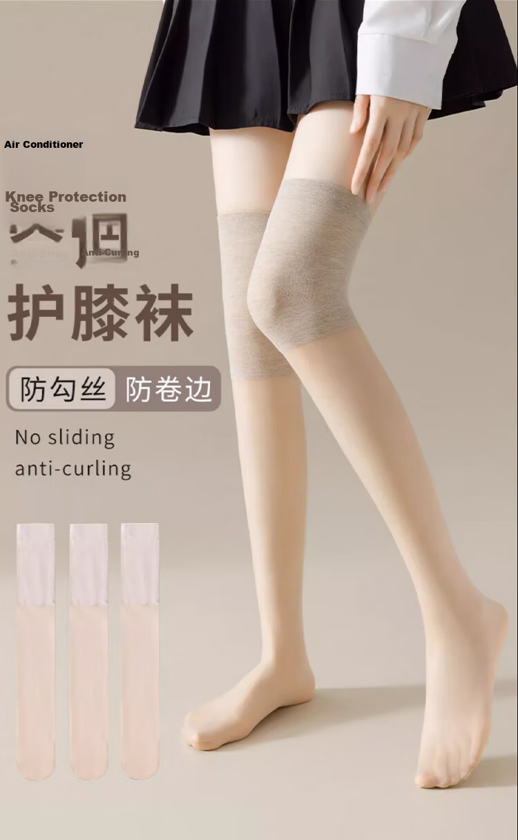 LangSha Women's Knee-Protection Stockings for Air-Conditioned Rooms, 7A Antibacterial Summer Mid-Calf Cold-Resistant High Knee-High Socks 1