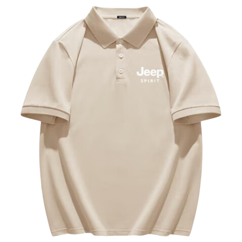 JEEP SPIRIT Polo Shirt for Men, Summer Casual Simple Versatile Short-Sleeve Collared T-Shirt Top, Khaki, L