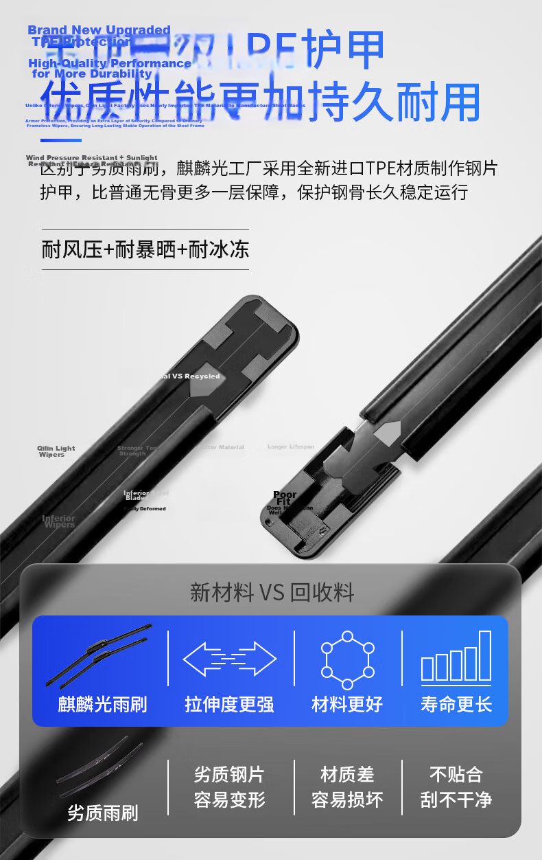 Qilin Guang Windshield Wiper for Volkswagen Sagitar 06-11 / 07-16 Magotan Original Frameless Silent 24/19 Square 4