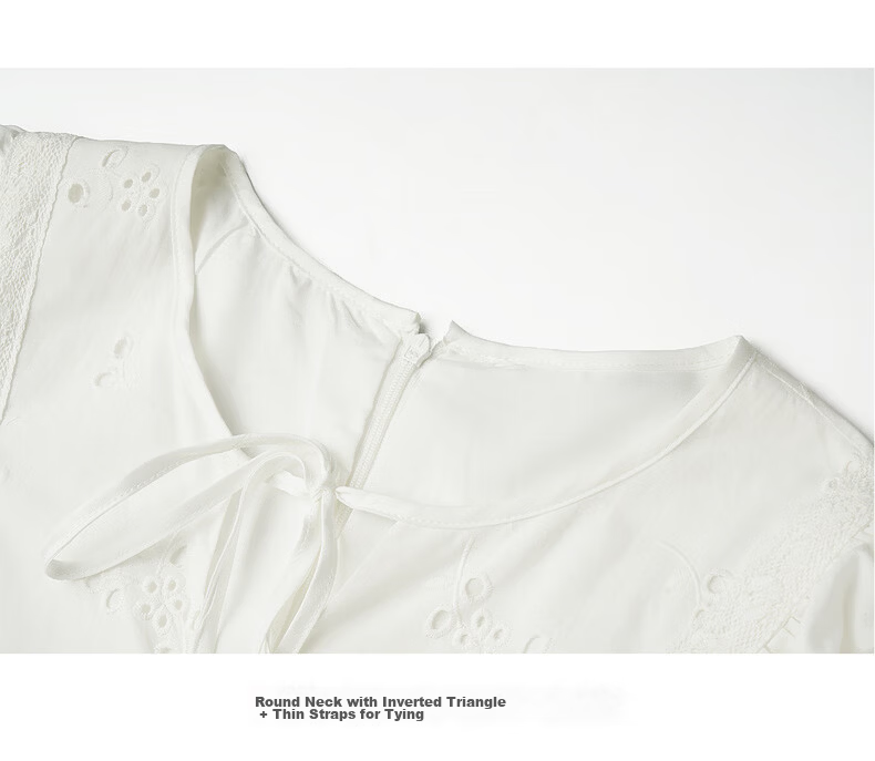 Olrain Eurielle French Embroidered New Summer White Waist-Tied Round Neck Puff Sleeve Dress White XL 23