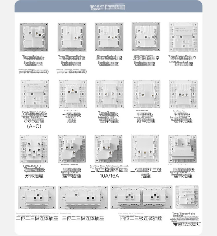 BULL G60 Series Six-Hole 10A Socket 86-Type Ultra-Thin Socket Panel G60Z233 Frost White 24