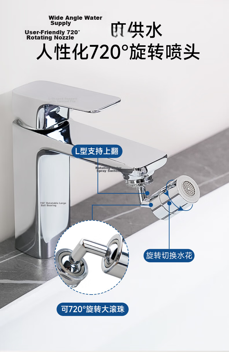 SUPOR 720° Rotatable Faucet Extender Adapter Aerator Filter Splash-Proof Device for Basin Bathroom 8