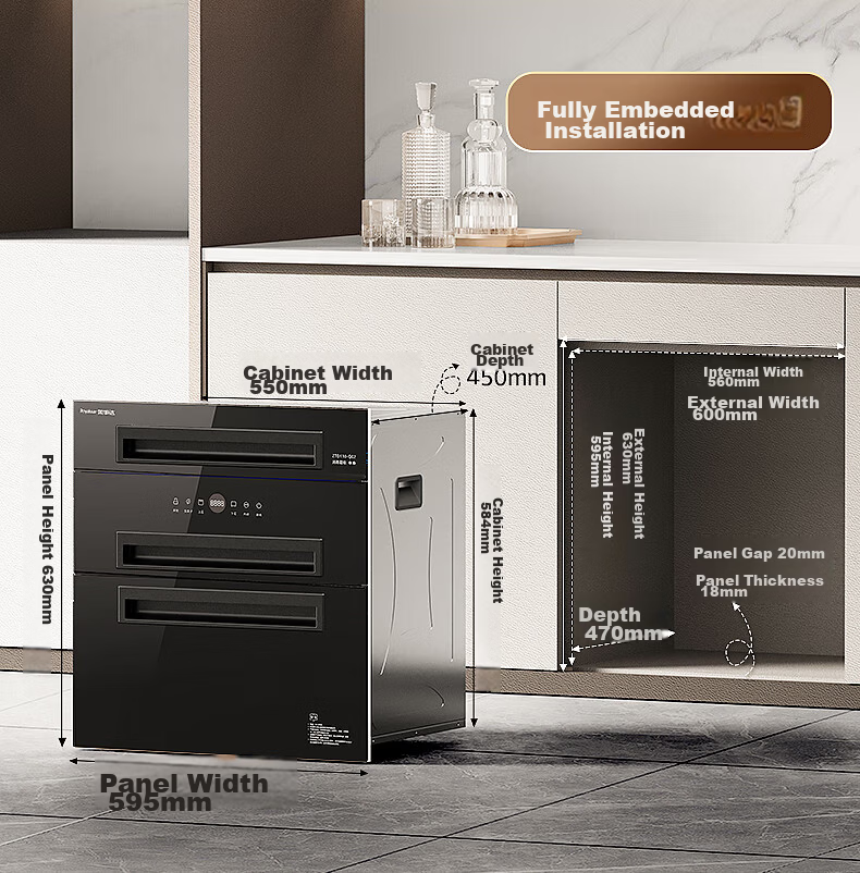 Royalstar Built-in Household Disinfection Cabinet 120L Large Capacity Three-Door Three-Drawer High-Temperature Two-Star Kitchen Dishware Sterilizer and Dryer Baby Sterilizer 35