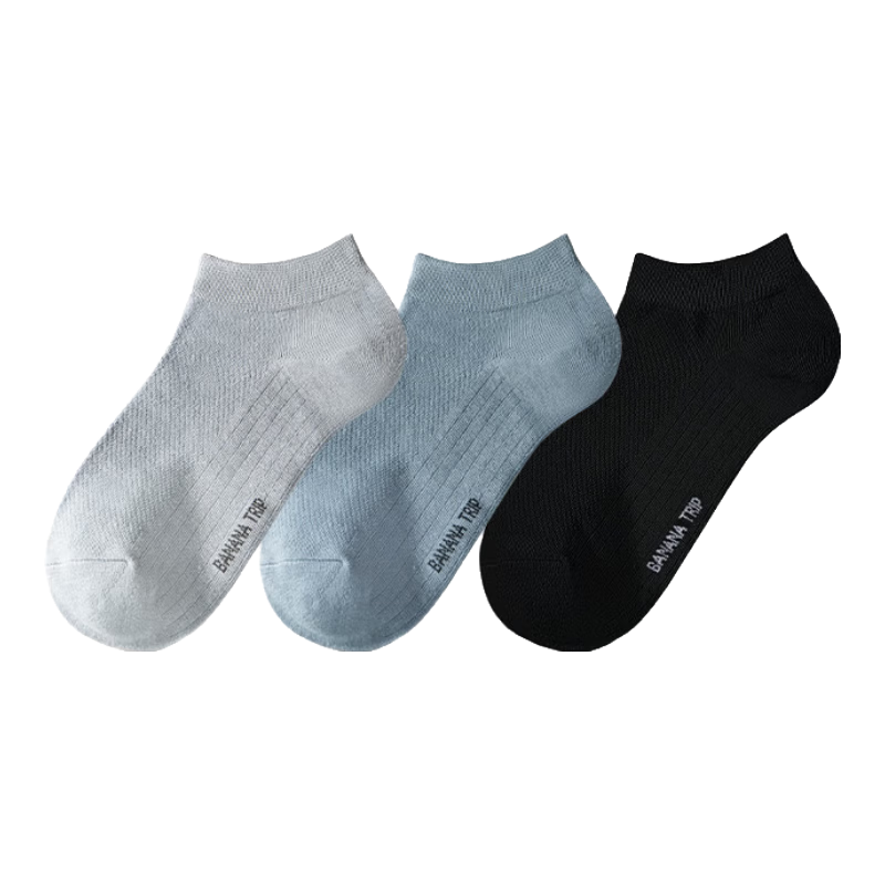 BANANA TRIP Disposable Men's Short Cotton Socks Four Seasons Breathable Sweat-Absorbent One-Size Daily Use Mixed Color 3 Pairs Pack