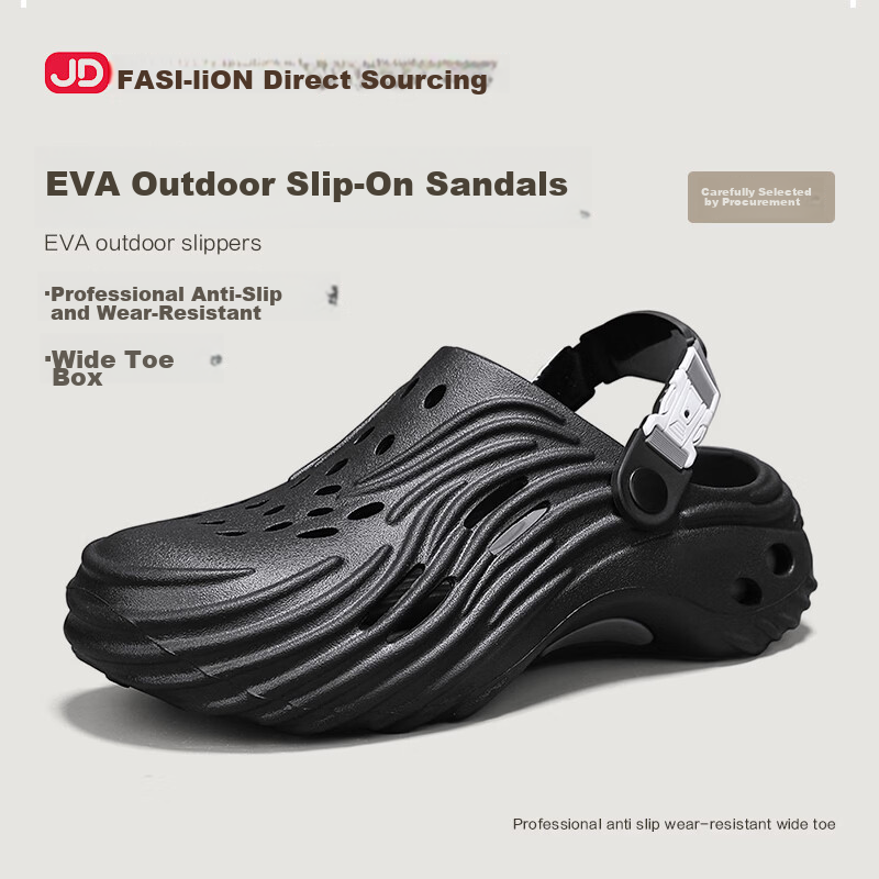 Jingzhenlianggong Hollow Outdoor Non-slip Water Shoes Sandals Senma Style Black Gray 40-41