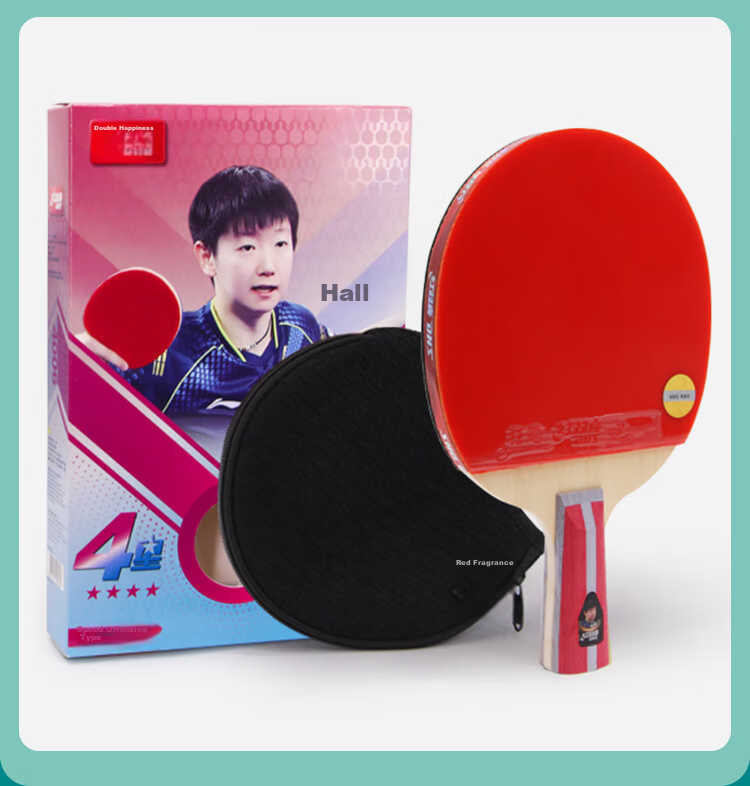 DHS Red Double Happiness Table Tennis Racket Penhold Double-Sided Inverted Rubber Loop Attack 4-Star H4006 with Racket Case Table Tennis Paddle 11