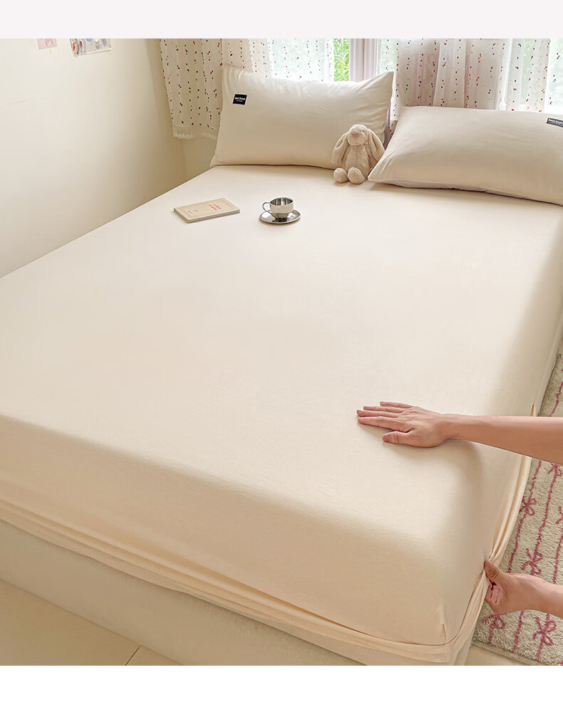 AVIVI Student Bed Sheet Single Piece Non-Slip Dust-Proof Brushed Fitted Sheet for 0.9m Bed, Simple Grid Patter 3
