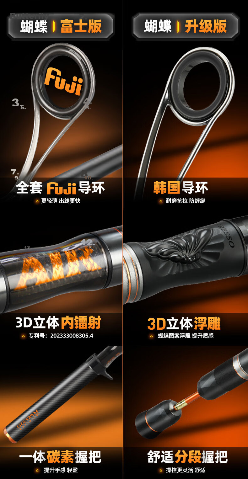 HISTAR Butterfly Micro Fuji Rod 1.68m UL Water Drop Left-Handed Korean Guide + Gift Pack 11