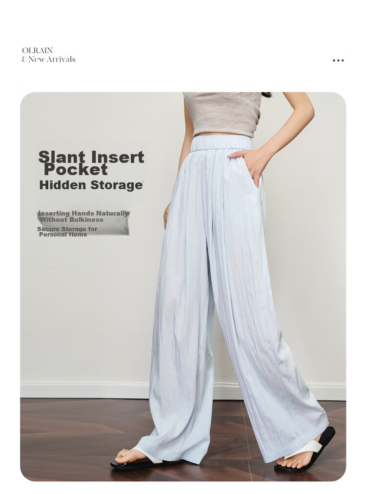 Olrain Women's Loose Wide-Leg Floor-Length Yamamoto Pants Summer High-Waist Slim Casual Pants Blue S 14