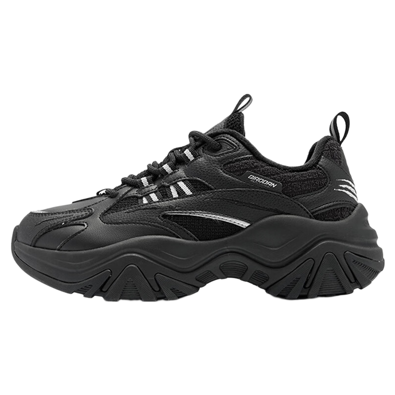QIAODAN Women's Sports Cotton Shoes Casual Hard Candy Dad Shoes Leather Fleece Warm Running Shoes
