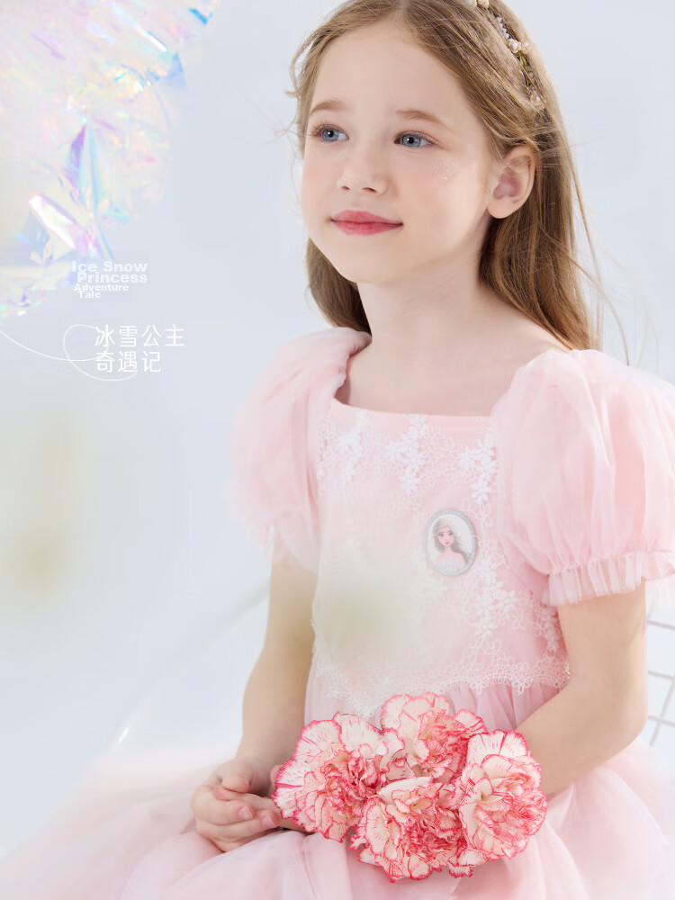 Disney Girls Dress Elsa Princess Tulle Dress Kids Puff Dress X84003 Pink 140cm 4